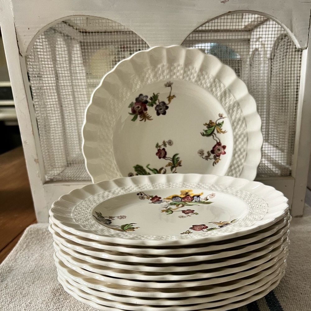 11 SPODE COPELAND~BASKET WEAVE~WICKER LANE~7 3/4 SALAD PLATES